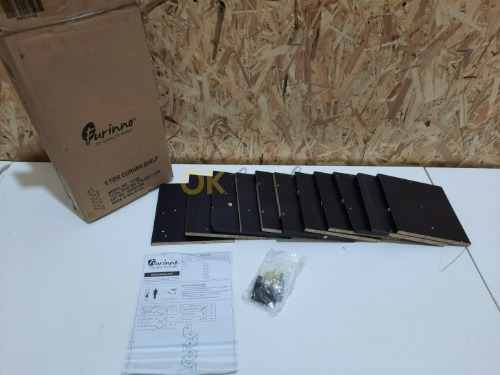 Auction Furinno Rossi nástěnná plovoucí rohová policie, 5patrový čtverec, Espresso image