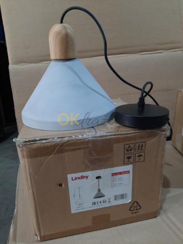 Auction Lindby Betonové závěsné světlo Caisy se dřevem, kulaté image