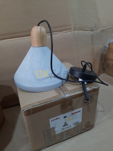 Auction Lindby betonové závěsné světlo Caisy se dřevem, kulaté image