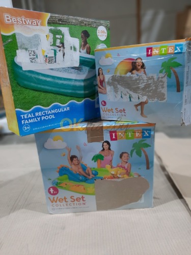 Auction BESTWAY 54005 Nafukovací bazén 201 x 150 x 51 cm + Intex 58202 Kruh plovací s úchyty Rainbow Ombre 122cm + Intex 57166 Hrací centrum Dinosaurus image