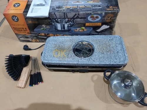 Auction GOURMETmaxx Raclette & Fondue Kombi XXL – elektrický 3v1 gril pro 12 osob s nepřilnavou plotýnkou, fondue a horkým kamenem, 1600 W image