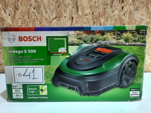 Auction Robotická sekačka BOSCH Indego S 500 / 18V / Li-ion / Záběr 19 cm / až 500 m2 / Výška sekání 30-50 mm (06008B0202) image