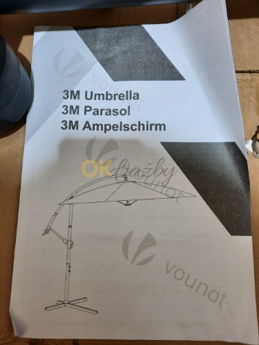 Auction Zahradní závěsný slunečník VOUNOT® 3 m, boční (banánový), s klikou a nastavitelným sklonem, šedý image