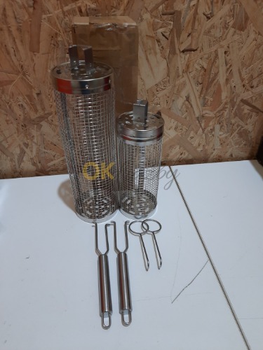 Auction Otočný grilovací košík na zeleninu, maso a hranolky – grilovací rošt - 2 ks – jedna větší, druhá menší image