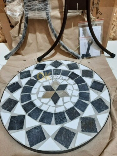 Auction Dekorativní mozaikový květinový stolek „Diana“ Ø 41 cm × V 50 cm, kov/kámen, hnědá/šedá/bílá image