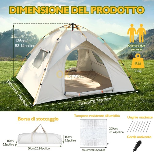 Auction Skládací kempingový stan pro 2–4 osoby, ultralehký, voděodolný s podložkou proti vlhkosti image